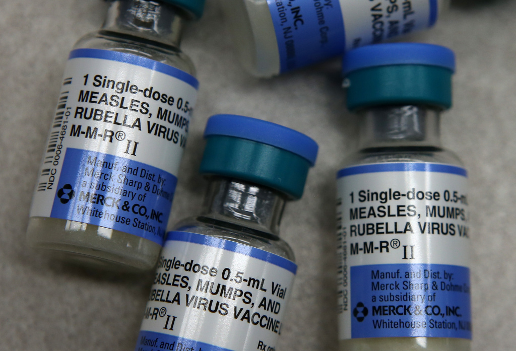 Large Outbreak Of Measles Reported In California MILL VALLEY, CA - JANUARY 26: In this photo illustration, vials of measles, mumps and rubella vaccine are displayed on a counter at a Walgreens Pharmacy on January 26, 2015 in Mill Valley, California. (Photo by Illustration Justin Sullivan/Getty Images)