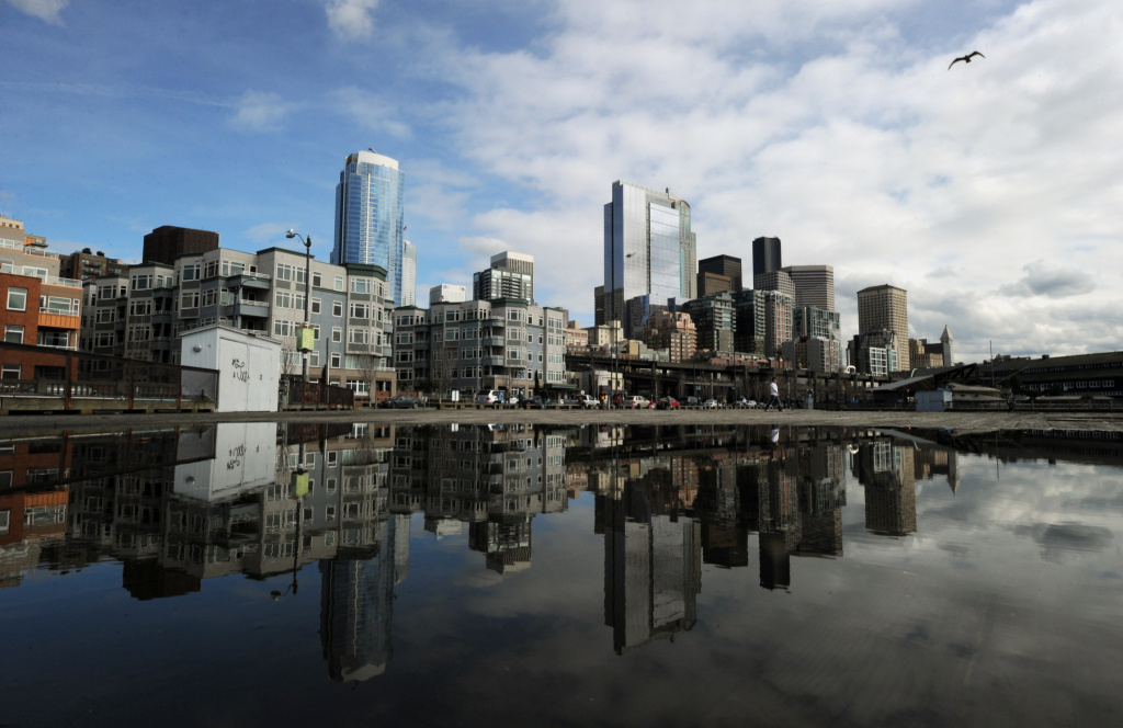 View of the skyline in the city of Seatt View of the skyline in the city of Seattle, Washington state on March 22, 2011.