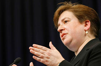 Elena Kagan addresses the forum 'Striking the Balance: Fair and Independent Courts in a New Era' at Georgetown University Law Center May 20, 2009 in Washington, DC.