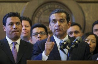 Los Angeles Mayor Antonio Villaraigosa, at podium, joins civic, religious and community leaders during a news conference at City Hall on Thursday, April 29, 2010 in Los Angeles to express their concerns about Arizona's new immigration law, and their participation in the upcoming May 1 Immigration reform march. Villaraigosa expressed his support for a proposal by two Los Angeles City Council members that calls for an economic boycott to protest Arizona's new immigration law.