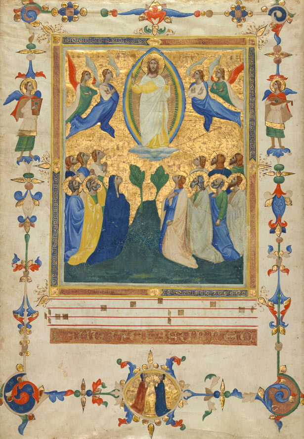 The Ascension of Christ from the Laudario of Sant’Agnese, about 1340, Pacino di Bonaguida. The J. Paul Getty Museum The Ascension of Christ from the Laudario of Sant’Agnese, about 1340, Pacino di Bonaguida. Marc Haefele says,