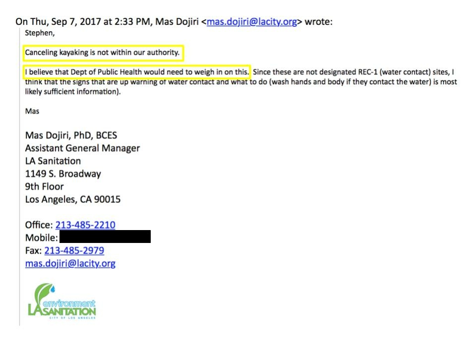 The portions of the L.A. River that are open to boating are actually designated REC-1; Dojiri corrected himself in a later email. The portions of the L.A. River that are open to boating are actually designated REC-1; Dojiri corrected himself in a later email.