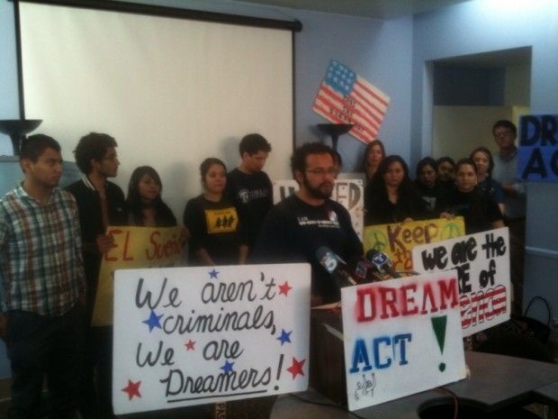 UCLA graduate student Carlos Amador addresses media at a press conference in downtown Los Angeles following the Senate's vote to table to Dream Act until next week, December 9, 2010
