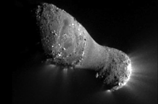 Comet Hartley 2 as NASA's EPOXI mission approached and flew under the comet. The image was taken by EPOXI's Medium-Resolution Instrument on Nov. 4, 2010. The sun is to the right.