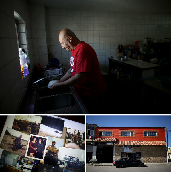 Hector Barajas washes the dishes in the Deported Veteran Support House, also known as The Bunker. Barajas has been running the shelter, seen in the bottom right photo, for about five years. At left is a collection of photos from Hector Barajas' service in the U.S. Army. Hector Barajas washes the dishes in the Deported Veteran Support House, also known as The Bunker. Barajas has been running the shelter, seen in the bottom right photo, for about five years. At left is a collection of photos from Hector Barajas' service in the U.S. Army.