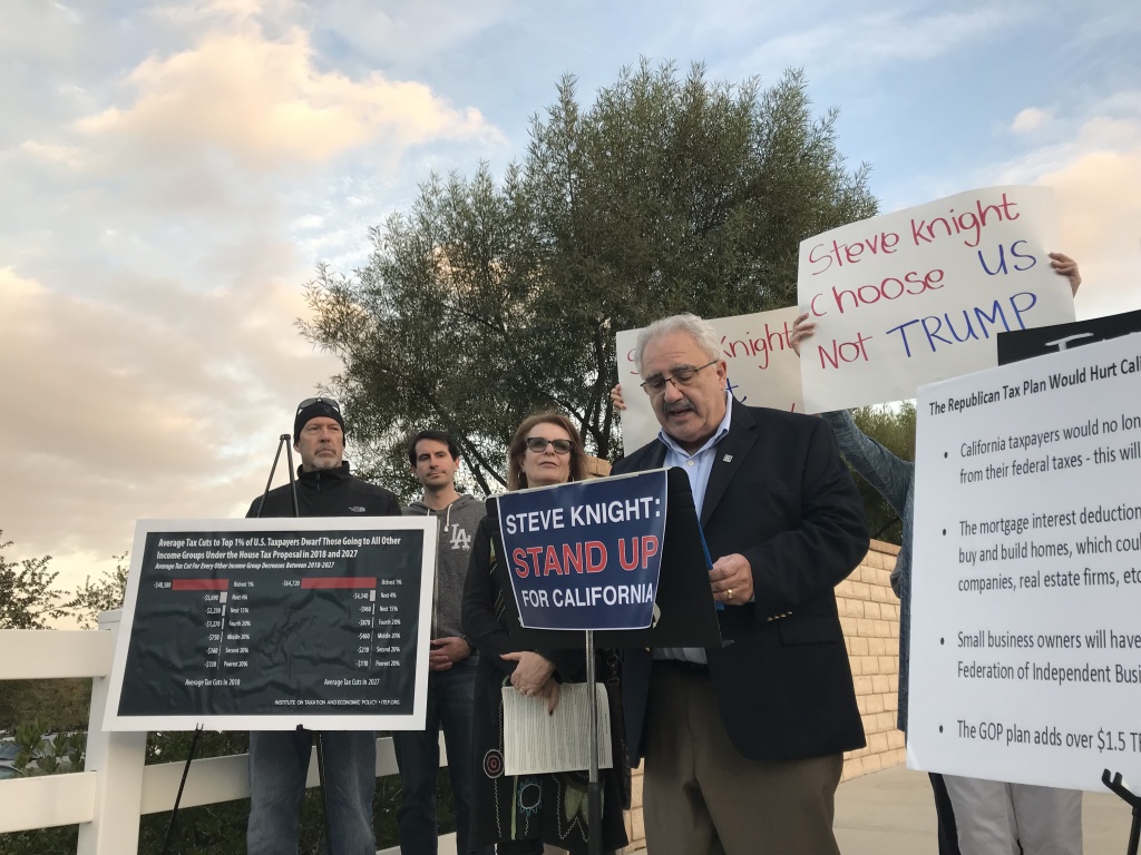 Residents protest their Congressman in Santa Clarita. For some, protesting has become a regular part of their routine since President Trump took office. Residents protest their Congressman in Santa Clarita. For some, protesting has become a regular part of their routine since President Trump took office.