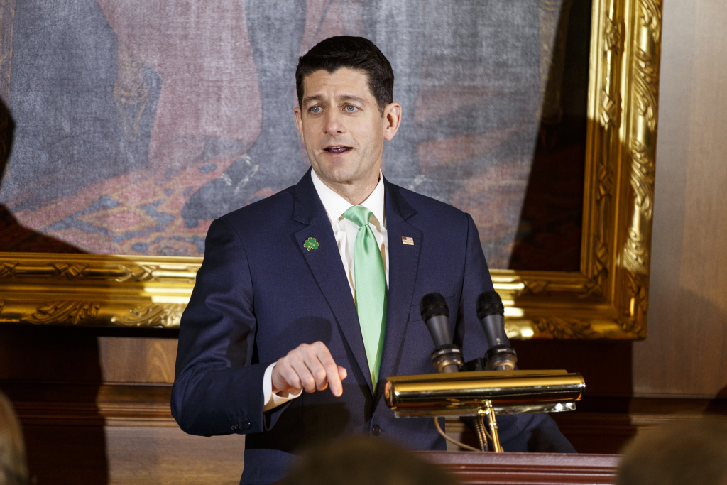 Trump And Pence Attend Annual Friends Of Ireland Luncheon At U.S. Capitol United States Speaker of the House of Representatives Paul Ryan, Republican of Wisconsin, speaks during the Friends of Ireland luncheon at the United States Capitol March 15, 2018 in Washington, DC.