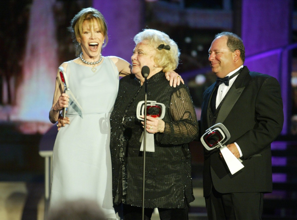 Mary Tyler Moore, Rose Marie, Larry Mathews Actors Mary Tyler Moore, Rose Marie and Larry Mathews from 'The Dick Van Dyke Show' accept their Legend Award during the TV Land Awards on March 2, 2003 in Hollywood, California.