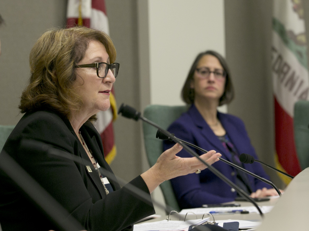 California Legislature Sexual Harassment Assemblywoman Eloise Gomez Reyes, D-Grand Terrace, left, questions Assembly Ken Cooley, unseen, about the legislature's policies concerning sexual harassment during a committee hearing tasked with revising the California Assembly's sexual harassment policies, Tuesday, Nov. 28, 2017, in Sacramento, Calif. Reyes was sharply critical of the Assembly's policy of not tracking sexual harassment complaints, only investigations. She wants to mandate better tracking by the Legislature and by all employers.