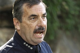 LAPD Chief Charlie Beck takes questions about the false police report filed by school police officer Jeff Stenroos, during a news conference at the Los Angeles Police Academy on Jan. 28, 2011.