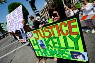 Demonstrators protest the death of Kelly Thomas, a homeless man who died after an altercation with several officers, on August 20, 2011. Demonstrators protest the death of Kelly Thomas, a homeless man who died after an altercation with several officers, on August 20, 2011.