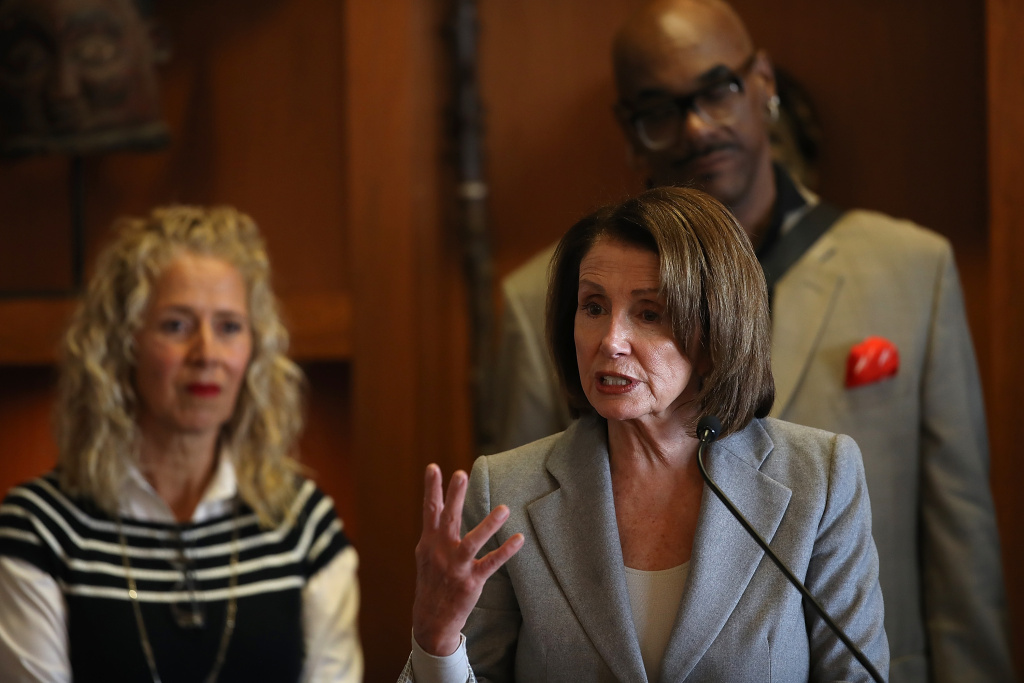 House Minority Leader Nancy Pelosi (D-CA) Discusses The Consequences Of The Tax Cuts And Jobs Act House Minority Leader Nancy Pelosi speaks during a press conference at the Dr. George W. Davis Senior Center on February 21, 2018 in San Francisco, California.