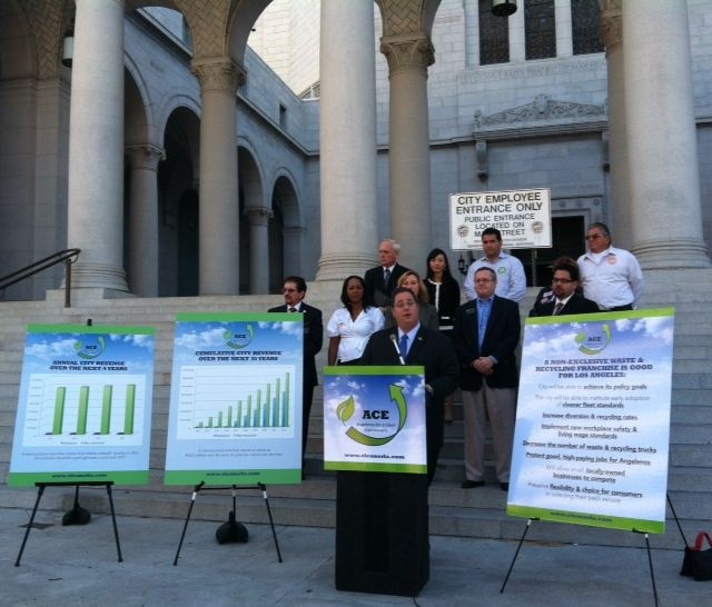 VICA's Stuart Waldman speaks at City Hall in support of a plan to move the city's trash pickup to a non-exclusive franchise.