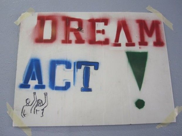 A homemade poster on the wall of the UCLA Downtown Labor Center, where student activists gathered to call legislators before the House vote on the Dream Act earlier this month. December 8, 2010