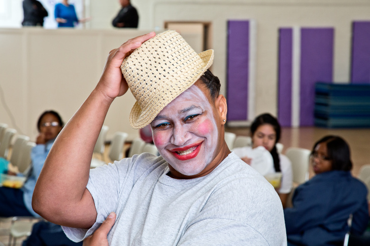 Attorney General Eric Holder watches a performance of the Actor's Gang Prison Project at the California Rehabilitation Center in Norco, California
