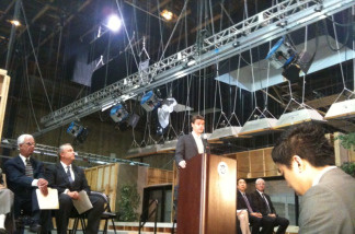 John Morton, assistant secretary for the U.S. Department of Homeland Security speaking at Disney Studios about a crack down on Internet piracy.