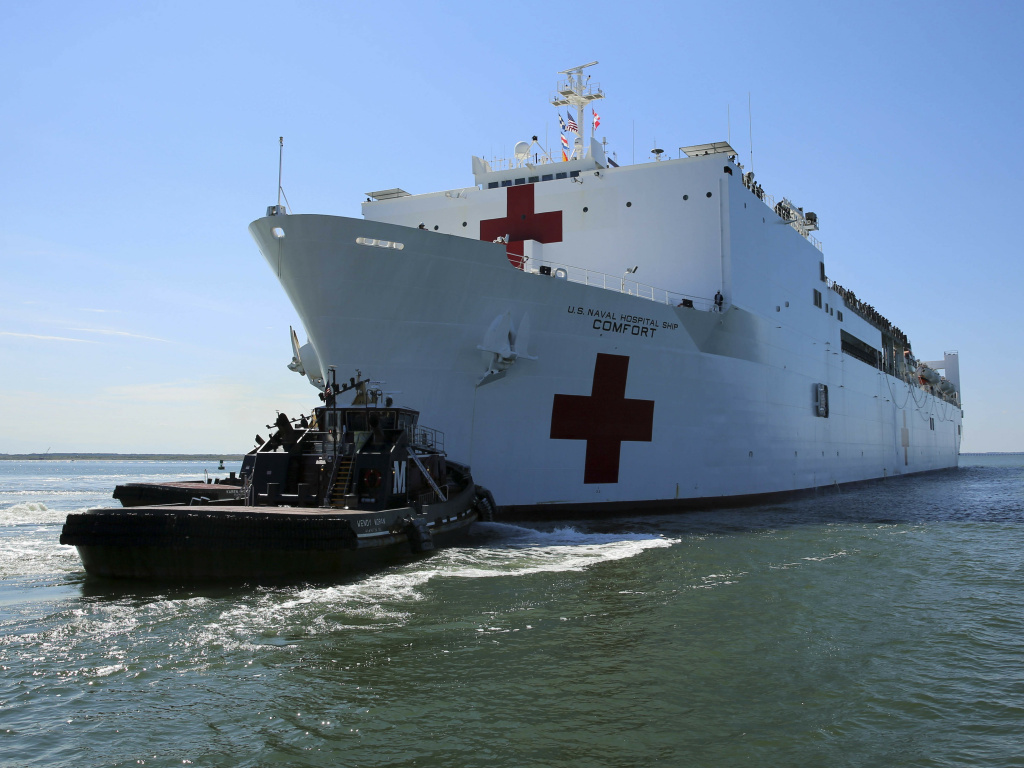 The Navy's hospital ship Comfort departs from Norfolk, Va., to support hurricane relief efforts in Puerto Rico. The Navy's hospital ship Comfort departs from Norfolk, Va., to support hurricane relief efforts in Puerto Rico.