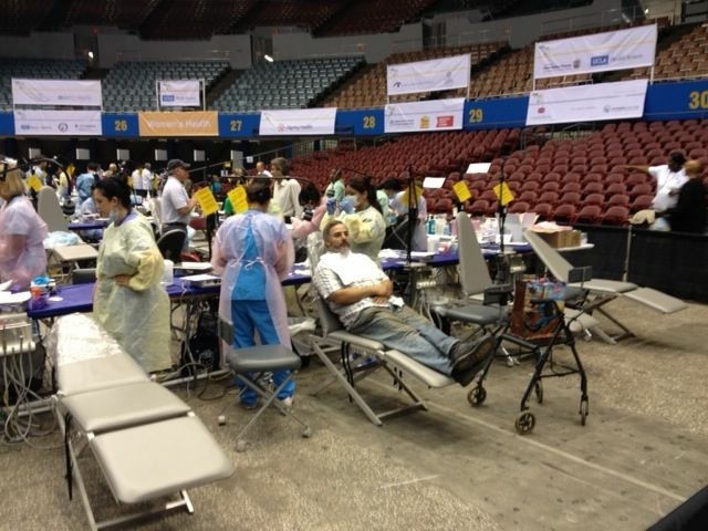 A patient receives complimentary dental care at last year's Care Harbor clinic.