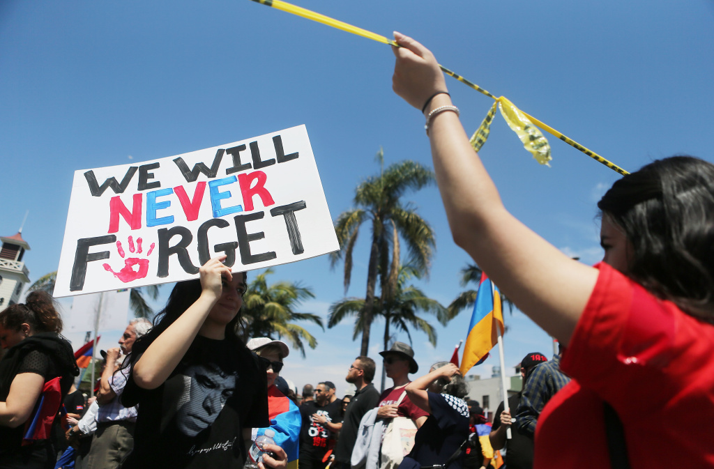 Thousands March In L.A. To Mark 103rd Anniversary Of Armenian Genocide Demonstrators march towards the Turkish Consulate during a rally commemorating the 103rd anniversary of the Armenian genocide on April 24, 2018 in Los Angeles, California. Thousands of demonstrators, many of whom are Armenian-Americans, attended the rally.