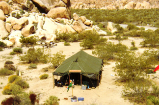 The community tent, which shelters participants in the Passover Seder in the desert, held for 16 years now in the Southern California desert.