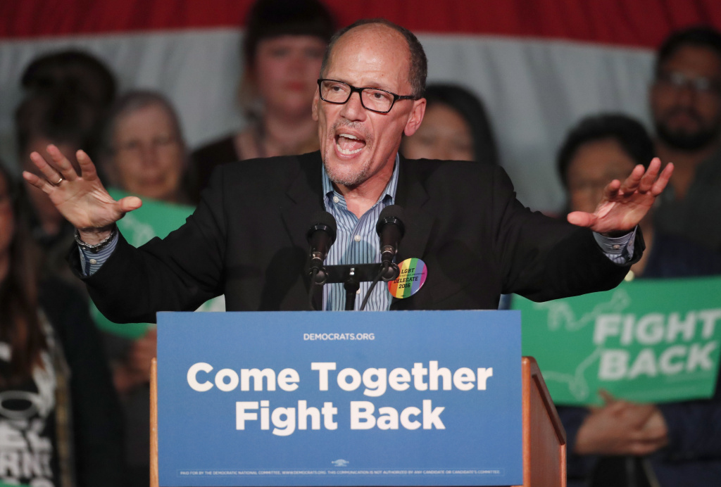 Sen. Bernie Sanders (D-VT) and DNC Chairman Tom Perez Hold Rally In Salt Lake City, Utah DNC Chairman Tom Perez, speaks to a crowd of supporters at a rally at the Rail Event Center on April 21, 2017 in Salt Lake City, Utah.