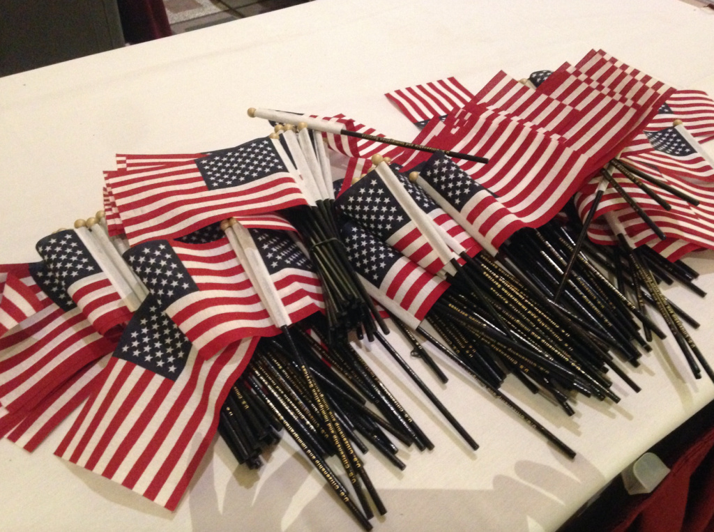 New citizens Miniature flags at a U.S. citizenship ceremony at the Pasadena Convention Center, Nov. 15, 2016.