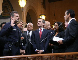 Charlie Beck is sworn in as the 55th chief of the Los Angeles Police Department on Tuesday, Nov. 17, 2009.