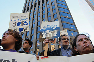 Mercer 10503 Dozens of protestors demonstrated outside of Sen. Feinstein's office, on September 15, 2010, urging the senator to end the recession by creating jobs.