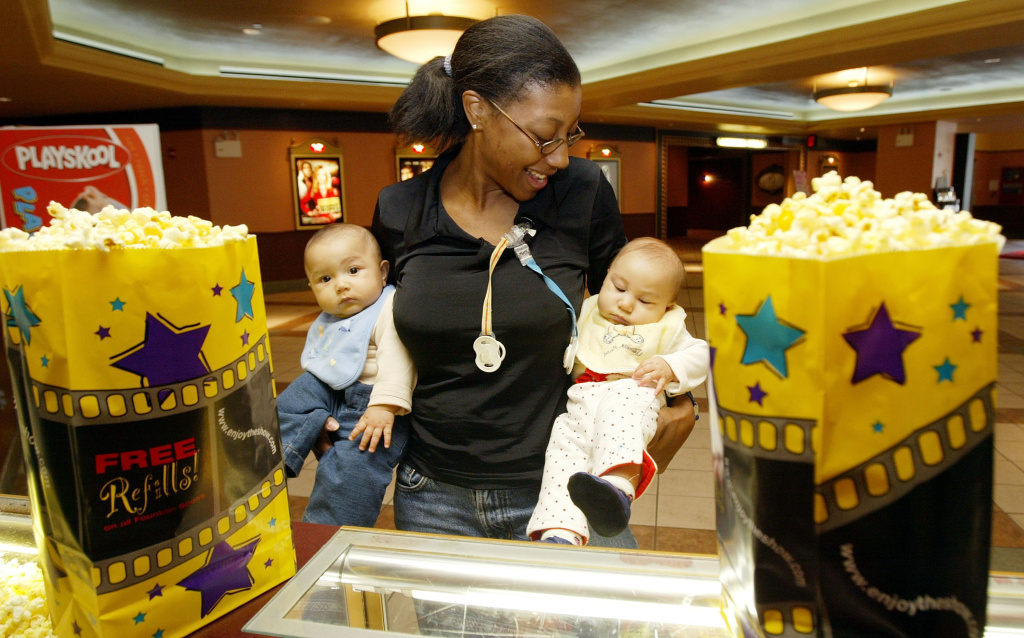 Reel Moms and Babies See Movies In New York Mother Wanda Cole-Frieman and her twins Taylor and Isaac attend a screening of 'Cold Mountain' at Leows Movie Theater on 34th Street January 6, 2003 in New York City.