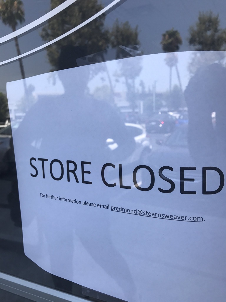 A sign on the door of the Alfred Angelo bridal store in West Covina. The store had abruptly shut down. A sign on the door of the Alfred Angelo bridal store in West Covina. The store had abruptly shut down.