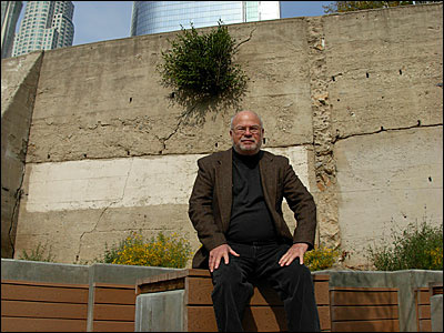 Mercer 5168 Off-Ramp City Critic Sam Hall Kaplan at the pocket park in downtown Los Angeles on Hill Street between 3rd and 4th Streets.