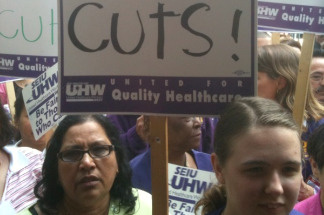 Protesters gathered outside of Gov. Arnold Schwarzenegger's May revise speech outlining his proposed budget.