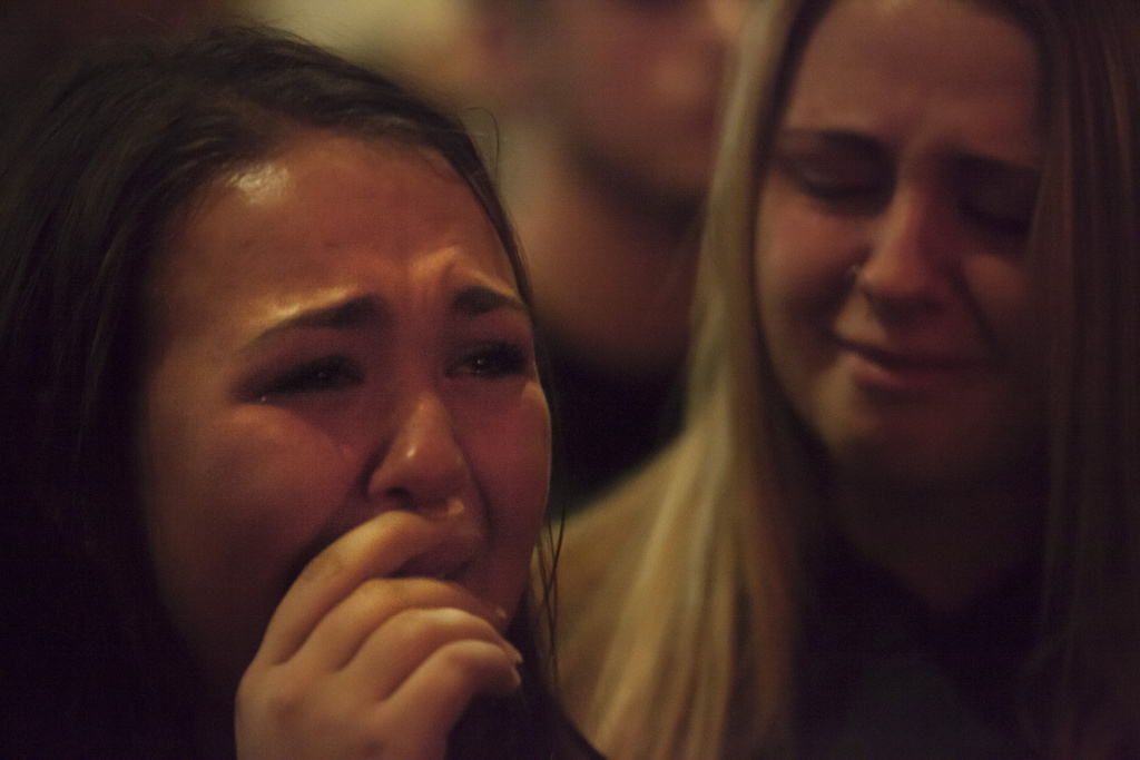 Shooting At High School In Marysville, Washington Students from Marysville-Pilchuck High School grieve during a vigil at the Grove Church on Oct. 24, 2014 in Marysville, Washington.