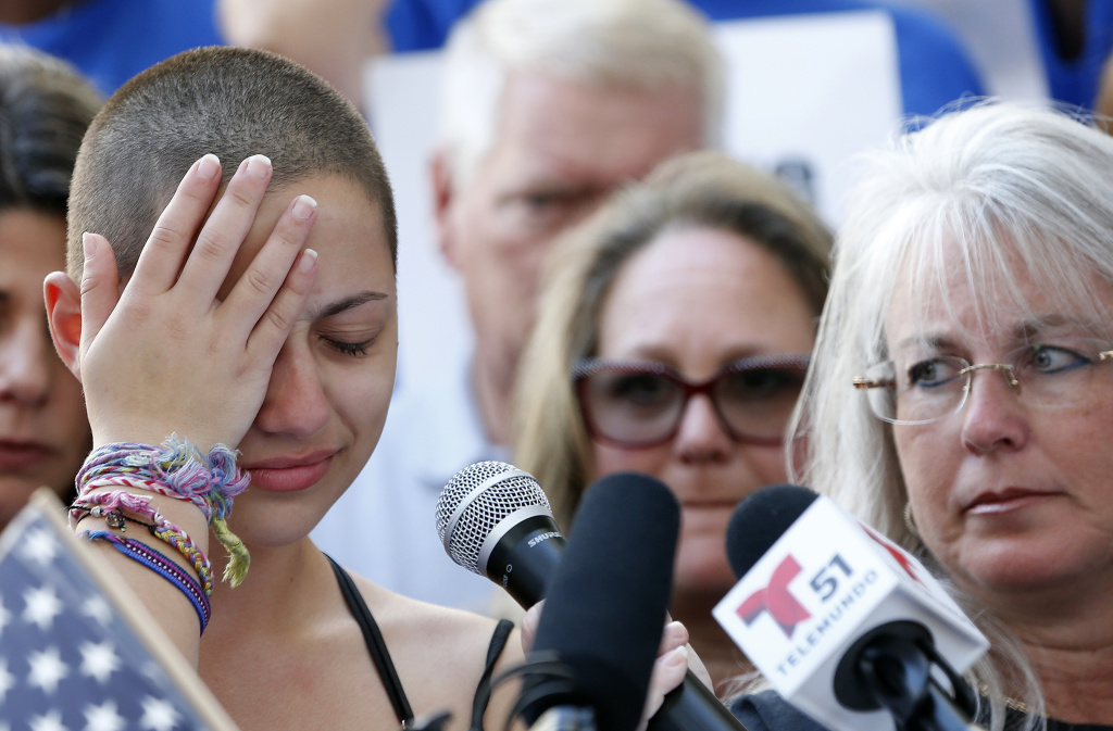 US-SCHOOL-SHOOTING-PROTEST Marjory Stoneman Douglas High School student Emma Gonzalez reacts during her speech at a rally for gun control at the Broward County Federal Courthouse in Fort Lauderdale, Florida on February 17, 2018.