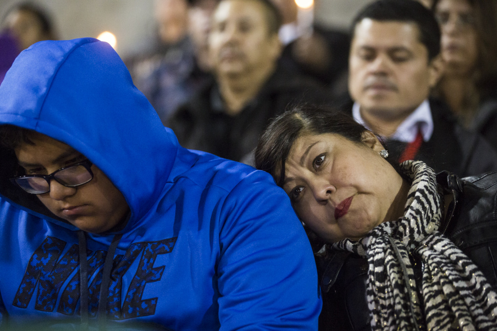 San Bernardino Shooting Vigil - 11 Prayer and songs open a vigil at San Manuel Stadium in San Bernardino on Thursday night, Dec. 3, 2015 following a mass shooting that left 14 people dead and 21 injured on Wednesday at the Inland Regional Center.