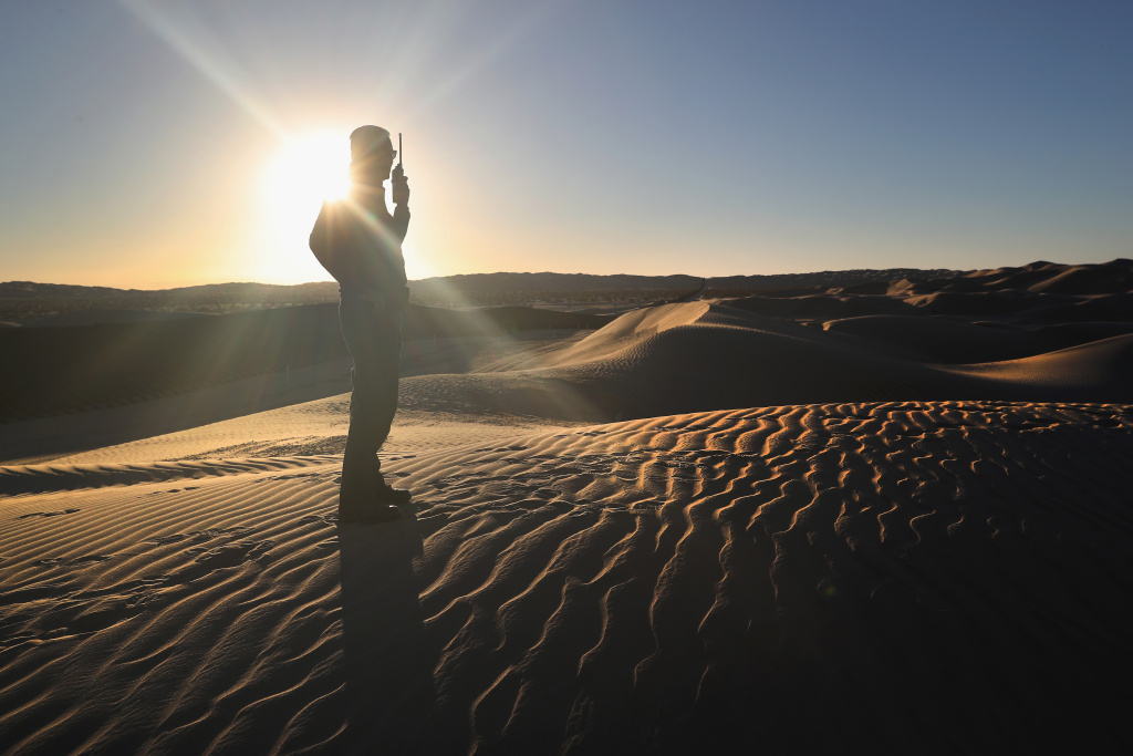 Border Patrol Agents Monitor Fence On U.S.-Mexico Border A U.S. Border Patrol agent monitors the U.S.-Mexico border at the Imperial Sand Dunes on November 17, 2016 near Felicity, California. The 15-foot border fence there, also known as the