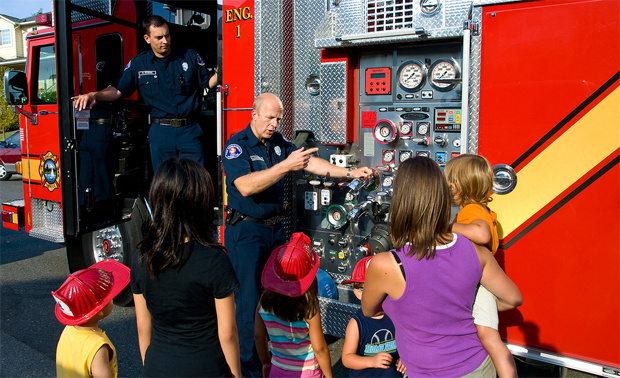 Local fire and police departments participate in National Night Out, August 4, 2009 in Washington.