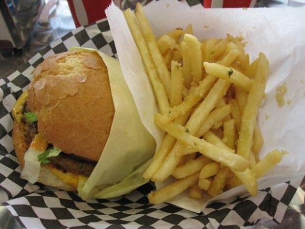 A Seoul Burger with veggie patty and garlic fries, January 2011