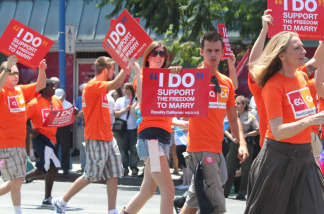 Activists in support of same-sex marriage march in the parade for L.A. Pride 2010 in West Hollywood, Calif. on Sunday, June 13, 2010.