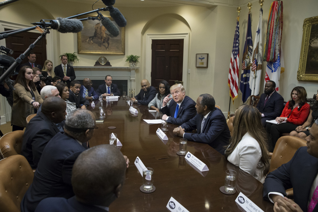 President Trump Holds Meeting Honoring Black History Month WASHINGTON, DC - FEBRUARY 1: (AFP OUT) President Donald Trump holds an African American History Month listening session in the Roosevelt Room of the White House on February 1, 2017 in Washington, DC. (Photo by Michael Reynolds - Pool/Getty Images)