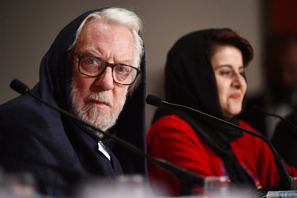 Jury Press Conference - The 69th Annual Cannes Film Festival Jury members Donald Sutherland and Katayoon Shahabi attend the jury press conference during the 69th annual Cannes Film Festival at Palais des Festivals on May 22, 2016 in Cannes, France.