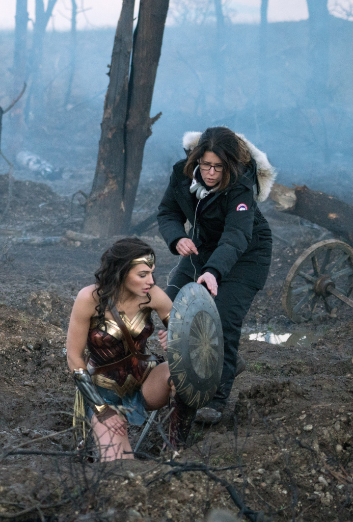 WONDER WOMAN Director Patty Jenkins and actor Gal Gadot on the set of