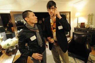 Mercer 15287 Julian Bermudez and husband John Rabe -- in safety glasses -- drinking beer at the