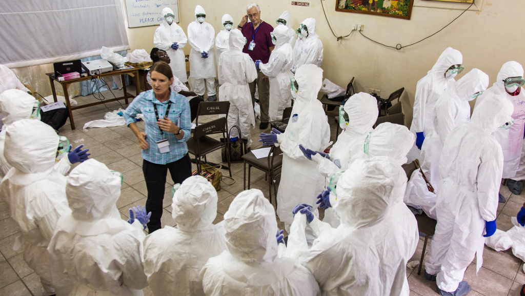 A World Health Organization worker trains nurses how to use Ebola protective gear in Freetown, Sierra Leone. A World Health Organization worker trains nurses how to use Ebola protective gear in Freetown, Sierra Leone. Nurses are meeting with California Governor Jerry Brown this week to discuss Ebola precautions in the state.