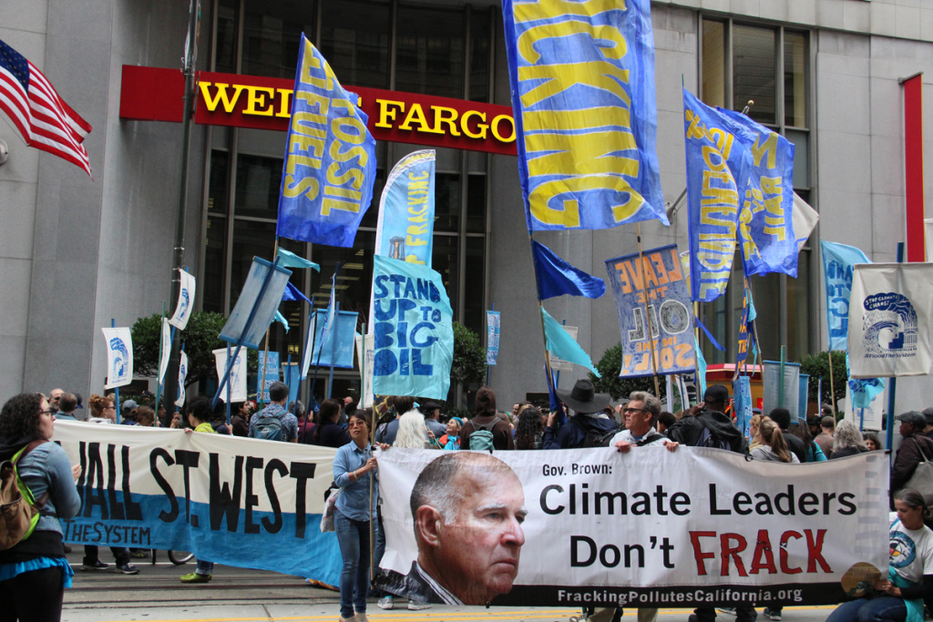 Three years ago this month protesters in front of a Wells Fargo branch in the financial district of San Francisco also targeted Gov. Jerry Brown. Three years ago this month protesters in front of a Wells Fargo branch in the financial district of San Francisco also targeted Gov. Jerry Brown.