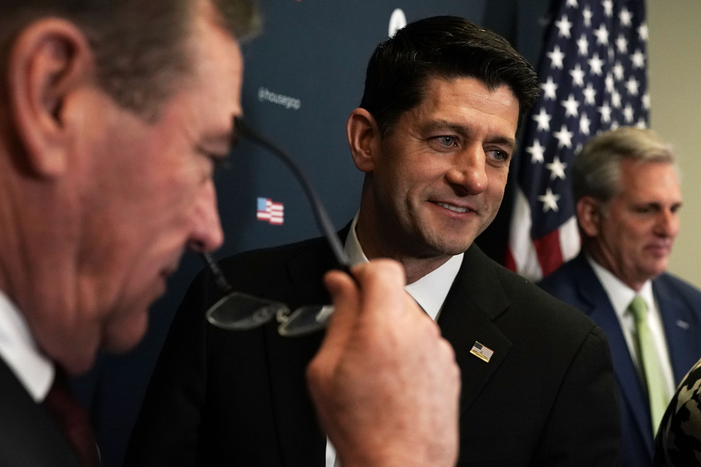 House Speaker Paul Ryan And House GOP Leadership Address The Media After Their Weekly Conference Meeting U.S. Speaker of the House Rep. Paul Ryan and House Majority Leader Rep. Kevin McCarthy and Rep. Neal Dunn arrive at a news briefing after a House Republican Conference meeting at the Capitol the day of the House vote on the tax bill.