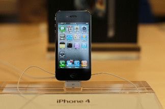 The new iPhone 4, which went on sale the morning of June 24, 2010 is displayed at the flagship Apple Store on Fifth Avenue on June 24, 2010 in New York City.