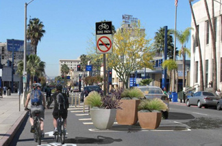 Sketch of the planned bike path going down 3rd Street at Long Beach Blvd.