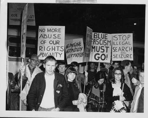 Hundreds of people took to the streets in February 1967. They were angry at the LAPD action against LGBT people at places like the Black Cat Tavern in Silver Lake. Hundreds of people took to the streets in February 1967. They were angry at the LAPD action against LGBT people at places like the Black Cat Tavern in Silver Lake.