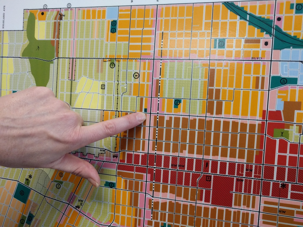LA's principal planner Shana Bonstin points out the corner of Western and 6th St on the zoning map for Wilshire/Koreatown. The map was made in 2001, but the area has already gone through dramatic population changes since that time. LA's principal planner Shana Bonstin points out the corner of Western and 6th St on the zoning map for Wilshire/Koreatown. The map was made in 2001, but the area has already gone through dramatic population changes since that time.